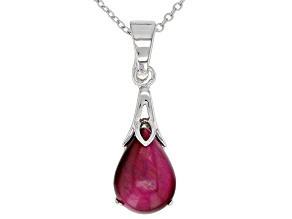 Pink tiger's eye rhodium over silver enhancer with chain