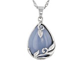 Blue angelite rhodium over sterling silver pendant with chain