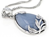 Blue angelite rhodium over sterling silver pendant with chain