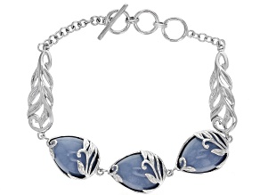 Blue angelite rhodium over sterling silver toggle bracelet