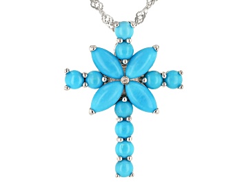 Picture of Blue turquoise rhodium over silver cross pendant with chain .01ct
