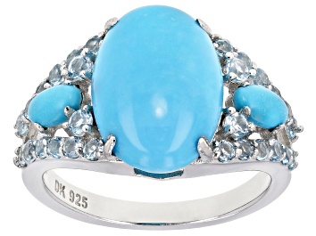Picture of Blue turquoise rhodium over silver ring .75ctw