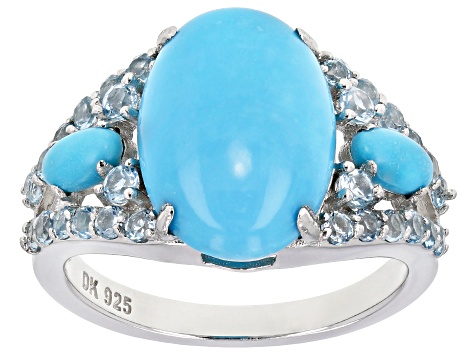 Blue turquoise rhodium over silver ring .75ctw
