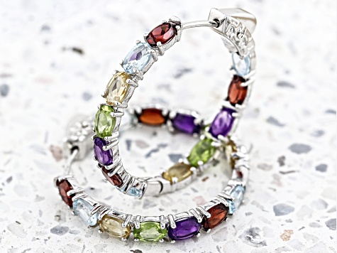 Multi-color gemstone rhodium over silver earrings 10.88ctw