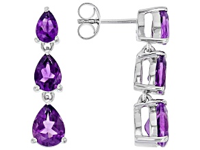 Purple African Amethyst Rhodium Over Sterling Silver Dangle Earrings 3.30ctw