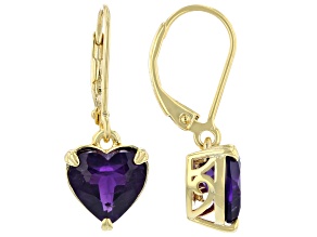 Purple Amethyst 18K Yellow Gold Over Sterling Silver Solitaire Dangle Earrings 2.79ctw