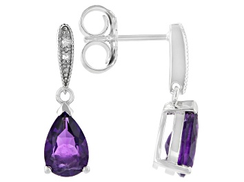Picture of Purple Amethyst Rhodium Over Sterling Silver  Earrings 2.06ctw