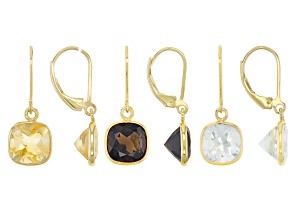 Multi-Gemstone 18k Yellow Gold Over Sterling Silver Set of 3 Dangle Earrings 12.75ctw