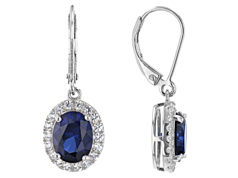 Blue Lab Created Sapphire Rhodium Over Sterling Silver Earrings 4.32ctw ...