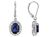 Blue Lab Created Sapphire Rhodium Over Sterling Silver Earrings 4.32ctw