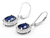 Blue Lab Created Sapphire Rhodium Over Sterling Silver Earrings 4.32ctw