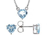 Sky Blue Topaz Rhodium Over Sterling Silver Heart Necklace And Stud Earring Set 5.25ctw