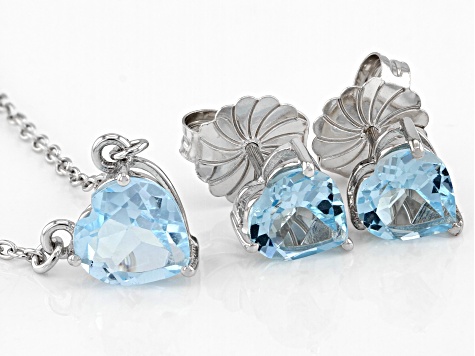 Sky Blue Topaz Rhodium Over Sterling Silver Heart Necklace And Stud Earring Set 5.25ctw