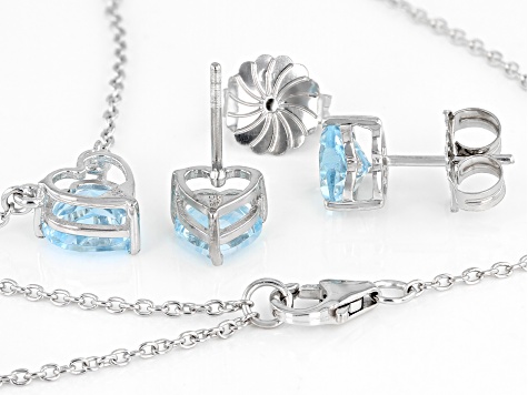 Sky Blue Topaz Rhodium Over Sterling Silver Heart Necklace And Stud Earring Set 5.25ctw