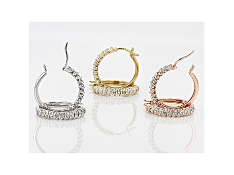White Diamond Rhodium, 14k Yellow And Rose Gold Over Sterling Silver Earrings Set .10ctw