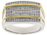 White Diamond Rhodium And 14k Yellow Gold Over Sterling Silver Mens Ring .50ctw