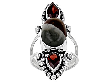 Picture of Polychrome Jasper & Garnet Sterling Silver Ring 1.30ctw