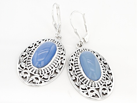 Blue Opal Sterling Silver Filigree Design Dangle Earrings