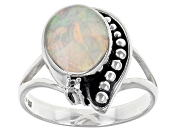 Picture of Ethiopian Opal & White Topaz Sterling Silver Ring 0.82