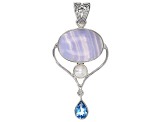 Blue Lace Agate, Topaz, & Cultured Freshwater Pearl Silver Pendant 1.89ct