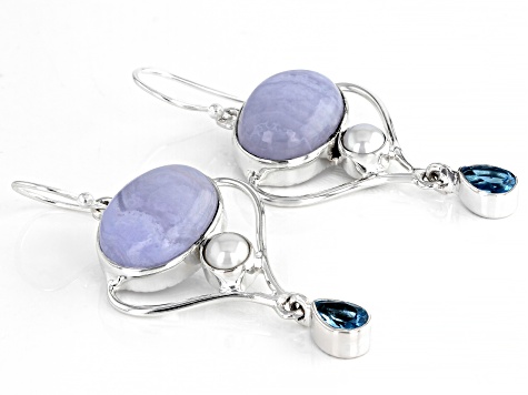 Dangles gift Blue Lace Agate statement jewelry Earrings Amethyst