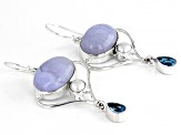 Blue Lace Agate, Topaz, & Cultured Freshwater Pearl Silver Earrings 0.77ctw