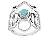 Round Turquoise Sterling Silver Lotus Ring
