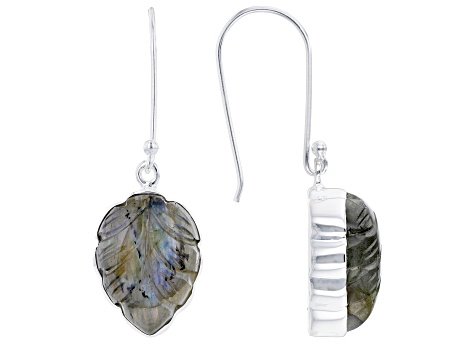 Gray Hand Carved Labradorite Sterling Silver Earrings 12.50ctw