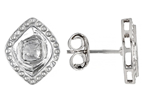 Polki Diamond Foil-Backed Sterling Silver Stud Earrings