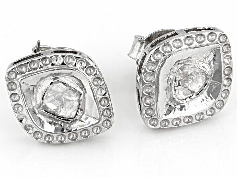 Polki Diamond Foil-Backed Sterling Silver Stud Earrings