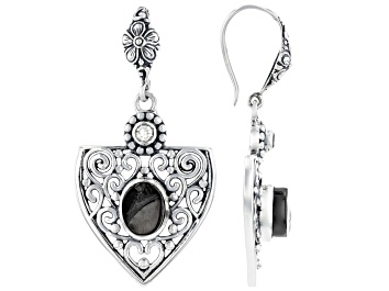 Picture of Rough Shungite With Clear Quartz Sterling Silver Earrings 0.26ctw