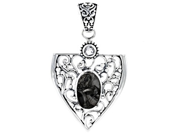 Picture of Rough Black Shungite With Clear Quartz Sterling Silver Pendant 0.36ct