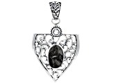 Rough Black Shungite With Clear Quartz Sterling Silver Pendant 0.36ct