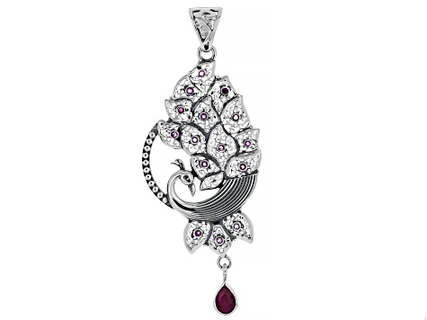 Ruby Sterling Silver Peacock Pendant 2.48ctw