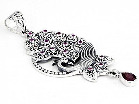 Ruby Sterling Silver Peacock Pendant 2.48ctw