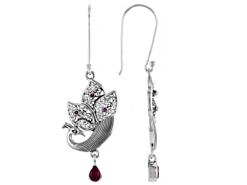 Picture of Red Ruby Sterling Silver Peacock Earrings 0.49ctw
