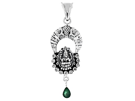 Green Emerald and White Topaz Sterling Silver Pendant 0.54ctw