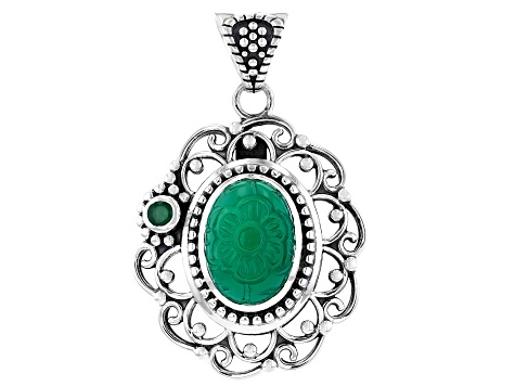 Green Onyx With Emerald Sterling Silver Pendant 0.25ct