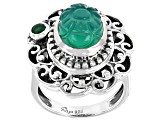 Green Onyx With Emerald Sterling Silver Ring 0.14ct