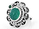 Green Onyx With Emerald Sterling Silver Ring 0.14ct