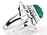 Green Onyx With Emerald Sterling Silver Ring 0.14ct