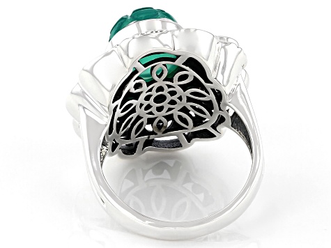 Green Onyx With Emerald Sterling Silver Ring 0.14ct