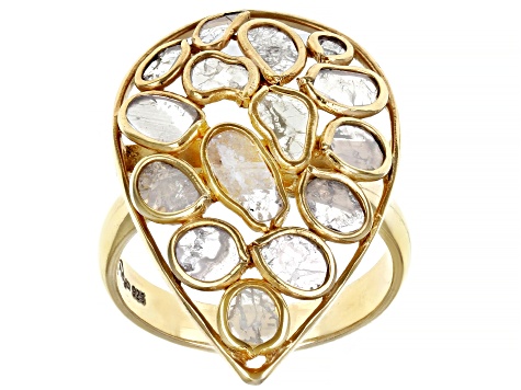 Polki Diamond 18k Yellow Gold Over Sterling Silver Ring