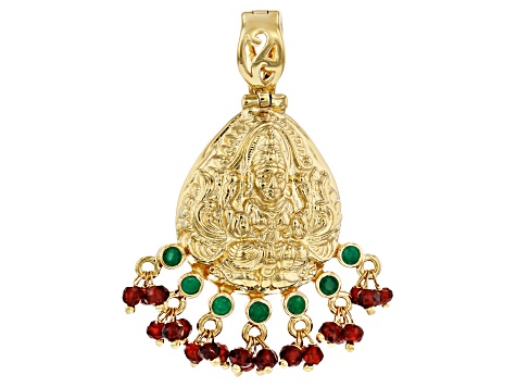 Emerald and Garnet 18k Yellow Gold Over Sterling Silver Pendant 1.45ctw