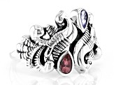 Cabochon Tanzanite and Tourmaline Sterling Silver Ring 0.23ctw