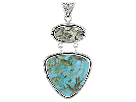 Turquoise in Matrix And Pyrite Sterling Silver Pendant