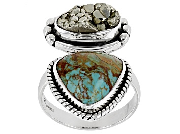 Picture of Turquoise in Matrix And Pyrite Sterling Silver Ring