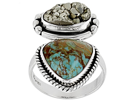 Turquoise in Matrix And Pyrite Sterling Silver Ring