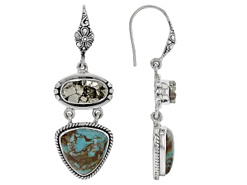 Picture of Turquoise in Matrix And Pyrite Sterling Silver Earrings