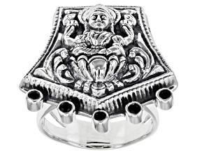 Black Spinel Sterling Silver Goddess Ring 0.06ctw